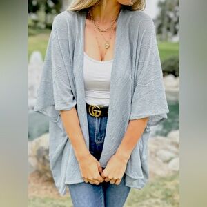 Gray kimono sheer textured loose-fit knit